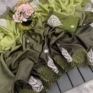 Sari de Diseño Exclusivo con Elegante Bordado de Hilo, Estilo Étnico Moderno, Última Moda India, Ropa de Fiesta - Product Image 1