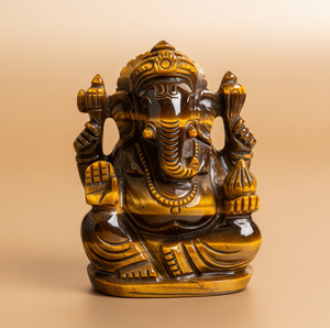 Estatuilla de Estatua de Ganesha tallada a mano con ojo de Tigre, regalo de negocios, piedra preciosa semipreciosa, artesanía grabada hecha en la India - Product Image 3