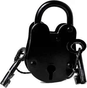 带钥匙/铸铁锁的古董铁锁旧行李箱锁 (3英寸)