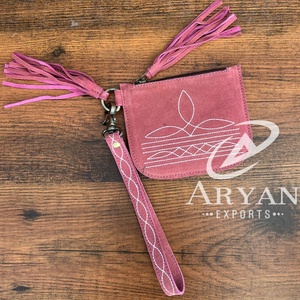 2024 New Style Luxury Boot <b>Stitch</b> Suede Leather Designer Coin Purse Vintage Genuine Leather Wristlet Tassel Zipper Women Wallets - Product Image 1