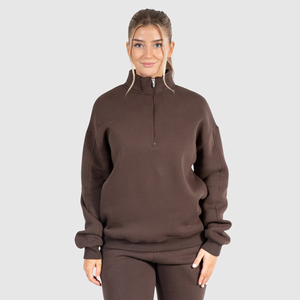 High Quality Casual Fleece Women Hoodies Custom Logo Half Zip High Neck Oversize Pullover Plus Size Sweatshirt Washed Technique - Product Image 1