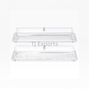 Plateau long moderne en acrylique transparent avec poignées latérales pour un présentoir élégant de chocolat - Product Image 5