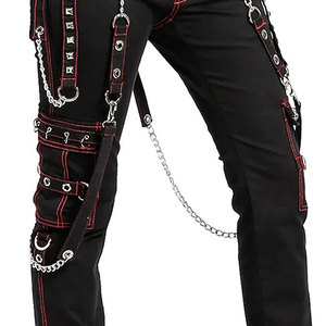Pantalon pour femme, nouveau style gothique, élégant, noir et rouge, bretelles et boucles, pantalon 2026 - Product Image 5