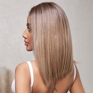 DWY 16 Inch Light Pink <b>Brown</b> Short Straight <b>Wig</b> with Transparent Lace Front - Product Image 6