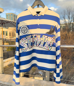 Chemise en tricot surdimensionnée pour homme, style streetwear vintage, respirante, écologique, à séchage rapide, avec rivets et strass brodés, taille plus - Product Image 1