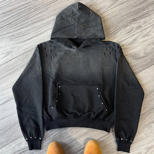 Sudadera con capucha desgastada de gran tamaño Fabricante Acid Wash Sun Faded Cropped Rhinestone Hoodie para mujer 100% algodón transpirable - Product Image 3