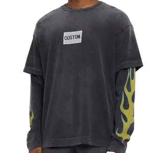 เสื้อยืดแขนยาวลำลองสองชั้นสำหรับผู้ชายผ้าฝ้าย100% วินเทจระบายได้ดี - Product Image 1