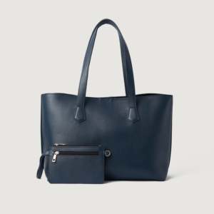 High Quality Genuine Leather Solid Color Fashion Tote Bag for Women-Bianca Blue - Product Image 1