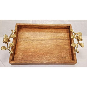 Plateau en bois de conception merveilleuse avec poignée en métal d'accent noir décor à la maison plateau de service de nourriture de dessus de table pour les restaurants d'hôtel - Product Image 2