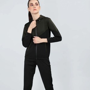 Women Comfortable Zipper Tracksuit <b>Set</b> | High-Waisted Two-Piece Sportswear with Zipper Jacket and Stretchable Pants - Product Image 4