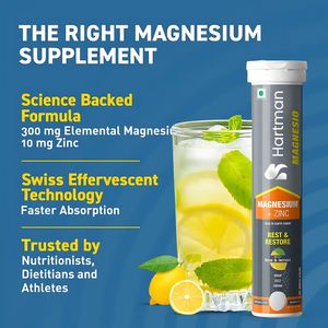 Hartman Suplemento de salud para adultos Magnesio + Zinc Tabletas efervescentes Lima Limón Sabor Drop Fizz Drink Rest Restore para - Product Image 3