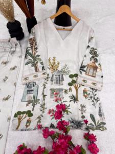 Ensemble Kurti et pantalon en lin et viscose imprimé numérique de luxe Unity Luxure, vêtements ethniques décontractés pour femmes, été - Product Image 6