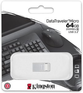 Kingston dtmc3g2/64GB DataTraveler Micro 64GB USB <span class=keywords><strong>Flash</strong></span> <span class=keywords><strong>Drive</strong></span> siêu nhỏ cao cấp thiết kế kim loại USB 3.2 tốc độ lên đến 200Mb - Product Image 3