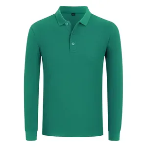 Venta al por mayor de moda Casual 210g 100% poliéster de secado rápido sólido de punto liso teñido de manga larga POLO - Product Image 3