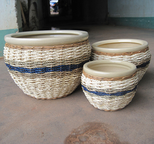 Macetas y jardineras de cerámica artesanales de junco y algas marinas, éxito de ventas, para decoración del hogar, escritorio, oficina y jardín. - Product Image 4