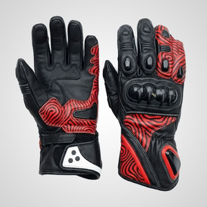 Gants de moto de course rouge et noir |   Gants de course longs en cuir avec logo personnalisé. - Product Image 3
