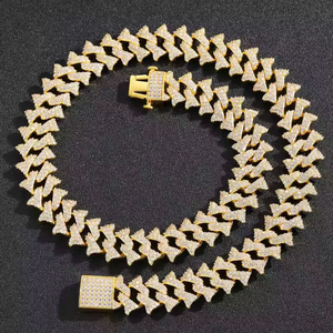 Último collar de cadena cubana con púas de 18MM, joyería Vintage de oro amarillo, Diamante cultivado en laboratorio, Plata chapada en oro para regalos en los EE. UU. - Product Image 4