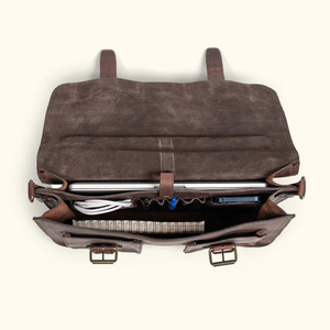 Maletín cruzado de cuero genuino marrón vintage con botón de cremalleras metálicas YKK moda hecha a mano de varias secciones de la India - Product Image 6