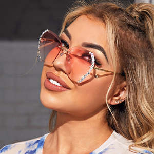 Lunettes de soleil vintage de luxe pour femmes, sans monture, monture en métal diamant, haute couture, personnalisation, protection UV400, confortables - Product Image 4