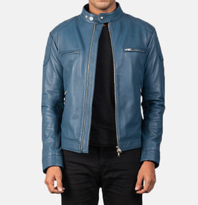 Chaqueta de cuero de color cielo de diseño personalizado estilo motorista de alta calidad 2025, ropa informal de invierno para hombre, chaqueta de cuero genuino al por mayor - Product Image 3