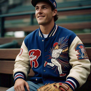 Chaqueta universitaria bordada personalizada para hombre, chaquetas de béisbol ajustadas informales, chaqueta universitaria de manga de cuero a prueba de viento - Product Image 5