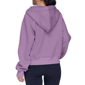 2025 Women's Casual Cropped Pullover Knitted Sweatshirts Breathable Half Zip <b>Hoodies</b> <b>Thumb</b> <b>Hole</b> for Spring Outfits Custom - Product Image 5