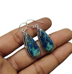 Boucles d'oreilles style bohème en argent faites à la main bijoux en argent sterling 925 Lapis pierres précieuses boucles d'oreilles tendance bijoux pour femmes cadeau pour elle - Product Image 1