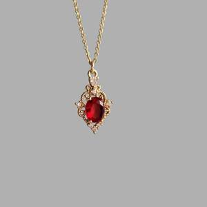 Collier avec pendentif en argent sterling 925 plaqué or 14 carats, rubis rouge vintage, filigrane, cadeau de fiançailles ou d'anniversaire pour elle - Product Image 5