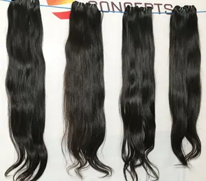 Bonne Qualité Naturel Cuticule Alignée Vierge Pas Cher Paquets Raides Couleur Noire Temple Indien Extensions de Cheveux Humains