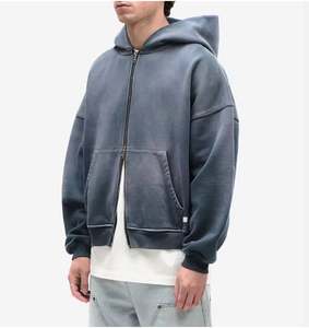 Personalizado 100% algodón Streetwear pulóver con capucha Oversize Boxy Puff Zip DTG bordado recortado diseño francés holgado invierno ácido lavado - Product Image 2