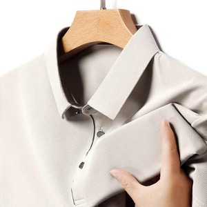 Moda de verano informal para hombres Polos nueva camiseta de tela Tery transpirable de manga corta diseño de solapa patrón sólido no tejido - Product Image 3