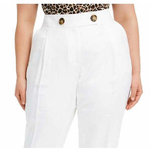 Pantaloni Calvin Klein da Donna Taglie Forti in Lino, Modello Slim-Ankle a Vita Alta, Stile Casual a Matita, Bianchi, Taglia 20W - Product Image 2