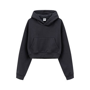 2025 nuevo diseño mujer Casual Crop Hoodie venta al por mayor mujeres algodón Terry Blank Crop Pullover Hoodies - Product Image 4