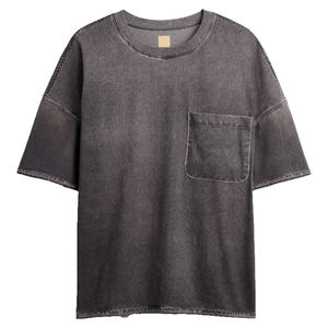 Camiseta de Algodón de Primera Calidad, Lavado Ácido Personalizado, Estilo Holgado y Relajado, Vintage, Verano, Lisa, Manga Corta, Cuello Redondo - Product Image 1