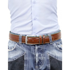 Cintura in vera pelle marrone fatta a mano italiana bordo azzurro lunghezza personalizzata 6 pz Per scatola fibbia da uomo di alta moda in lega - Product Image 2