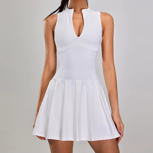 Dress olahraga wanita, gaun tenis ritsleting pinggang ketat, lari luar ruangan dan Fitness - Product Image 3