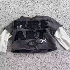 Camiseta de manga larga de algodón 100% de alta calidad personalizada, camiseta de waffle de doble capa, parche Vintage bordado, lavado ácido, camiseta para hombres 2024 - Product Image 1