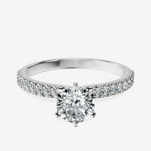 Bague Secret Halo avec pierres latérales en diamant de laboratoire, or blanc 14K, 0,50 ct au centre, couleur EF, clarté VS1, 0,50 ct pierres latérales, détail pavé - Product Image 1