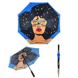 Best Quality 23 Inch Full Fiberglass Straight Handle <b>Umbrellas</b> Windproof Black EVA Foam with Custom Logo Prints Pongee Material - Product Image 6