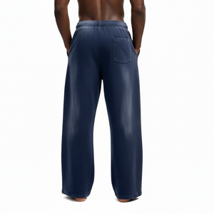 Pantalon de survêtement ample à jambe droite, imprimé, en coton, mi-longs, respirants, avec logo personnalisé, bleu délavé, décontractés - Product Image 5