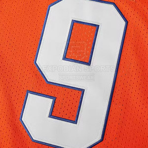 เสื้อฟุตบอลอเมริกันสีส้มสำหรับผู้ชาย คอวี แขนสั้น ผ้าตาข่าย ระบายอากาศได้ดี หมายเลข 9 แบบกำหนดเอง ชุดทีม ทรงปกติ ไซส์พลัส - Product Image 4