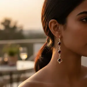 Boucles d'oreilles pendantes en argent 925 avec grenat pour femmes, plaquées or rose, bijoux religieux chrétiens en pierres précieuses pour mariage, fête, cadeau - Product Image 1