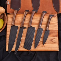 Couteaux SMK Premium DFK-012, 5 pièces, faits à la main, en acier au carbone, écologiques, modernes, ambidextres, ultra-affûtés, ergonomiques, forgés, avec manche en bois