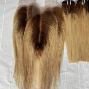 613 mechones rubios con cierre ondulado del cuerpo brasileño 3 mechones con cierre mechones de cabello humano rubio con cierre cabello Remy - Product Image 2