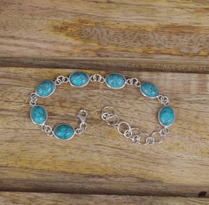 Bohemian 8x10mm Oval Cabochon Link Chain Amazing Blue Turquoise Bezel Setting Solid 925 Sterling Silver <b>Bracelet</b> <b>Christian</b> Wife - Product Image 4
