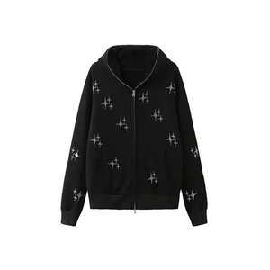 OEM Custom Hoodies Rhinestone Crystal Zipper Printed Casual <b>Wear</b> <b>Thermal</b> Print Streetwear Acid Washed Vintage Zip up Hoodies - Product Image 5