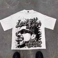T-shirt blanc oversize pour homme Lost Ark String, style streetwear, imprimé, manches courtes, col en V, jersey 100% coton, respirant, contrasté