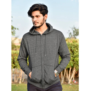 Sweat-shirt à capuche zippé gris foncé pour homme, 100% coton French Terry, coupe classique, décontracté, avec poche kangourou - Product Image 6
