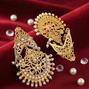 Elegant Gold Plated Beaded Filigree Chaandbali <b>Earrings</b> for Women Beautiful Indian Handmade Jewelry for Wedding Ethnic Occasions - Product Image 2