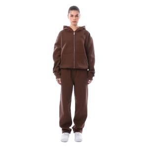 Chándal de gran tamaño minimalista y acogedor para mujer, jersey con media cremallera y joggers de salón, ropa informal contemporánea suave y relajada - Product Image 1